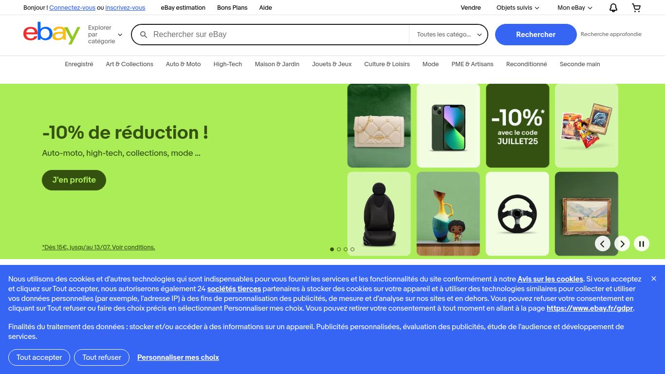 ebay.fr website homepage - live status check by WebsiteDown.xyz