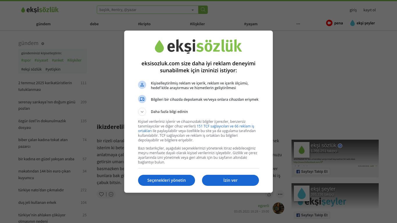 eksisozluk.com website homepage - live status check by WebsiteDown.xyz