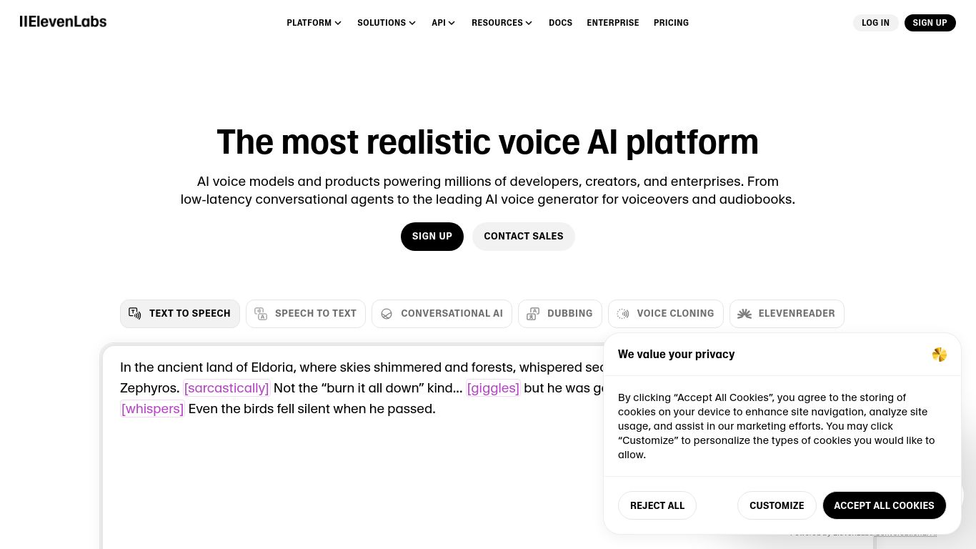 elevenlabs.io website homepage - live status check by WebsiteDown.xyz