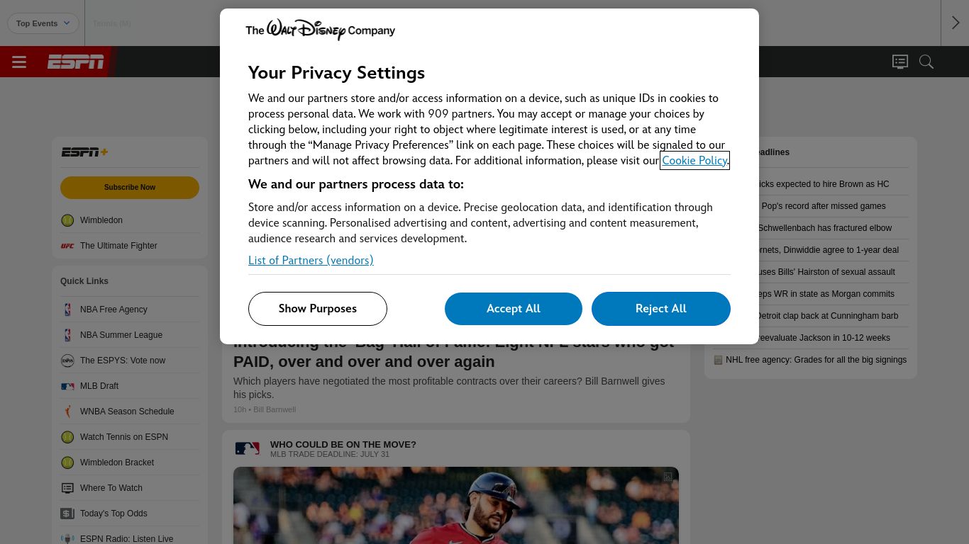 espn.go.com website homepage - live status check by WebsiteDown.xyz