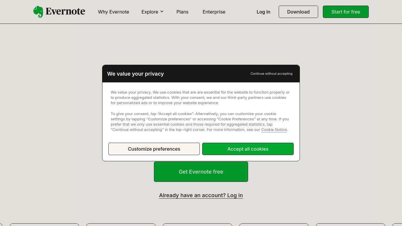evernote.com website homepage - live status check by WebsiteDown.xyz