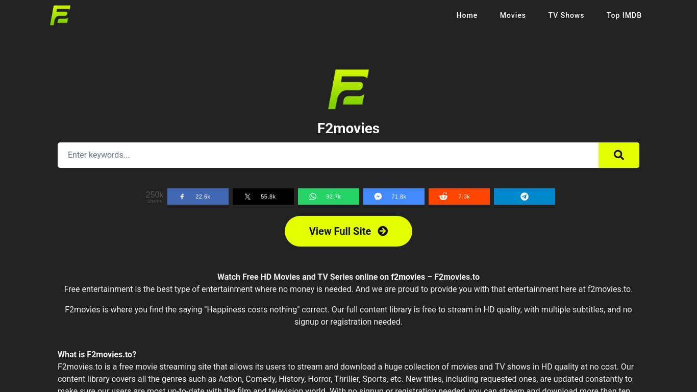 f2movies.to website homepage - live status check by WebsiteDown.xyz
