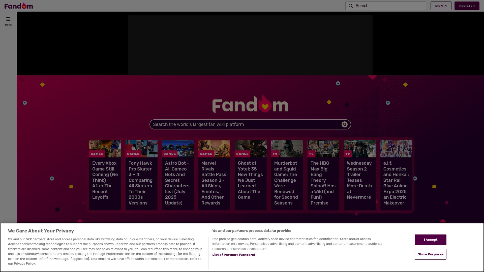 fandom.com website homepage - live status check by WebsiteDown.xyz