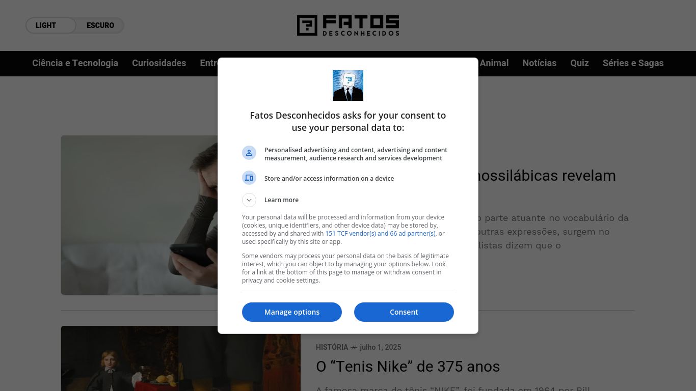 fatosdesconhecidos.com.br website homepage - live status check by WebsiteDown.xyz