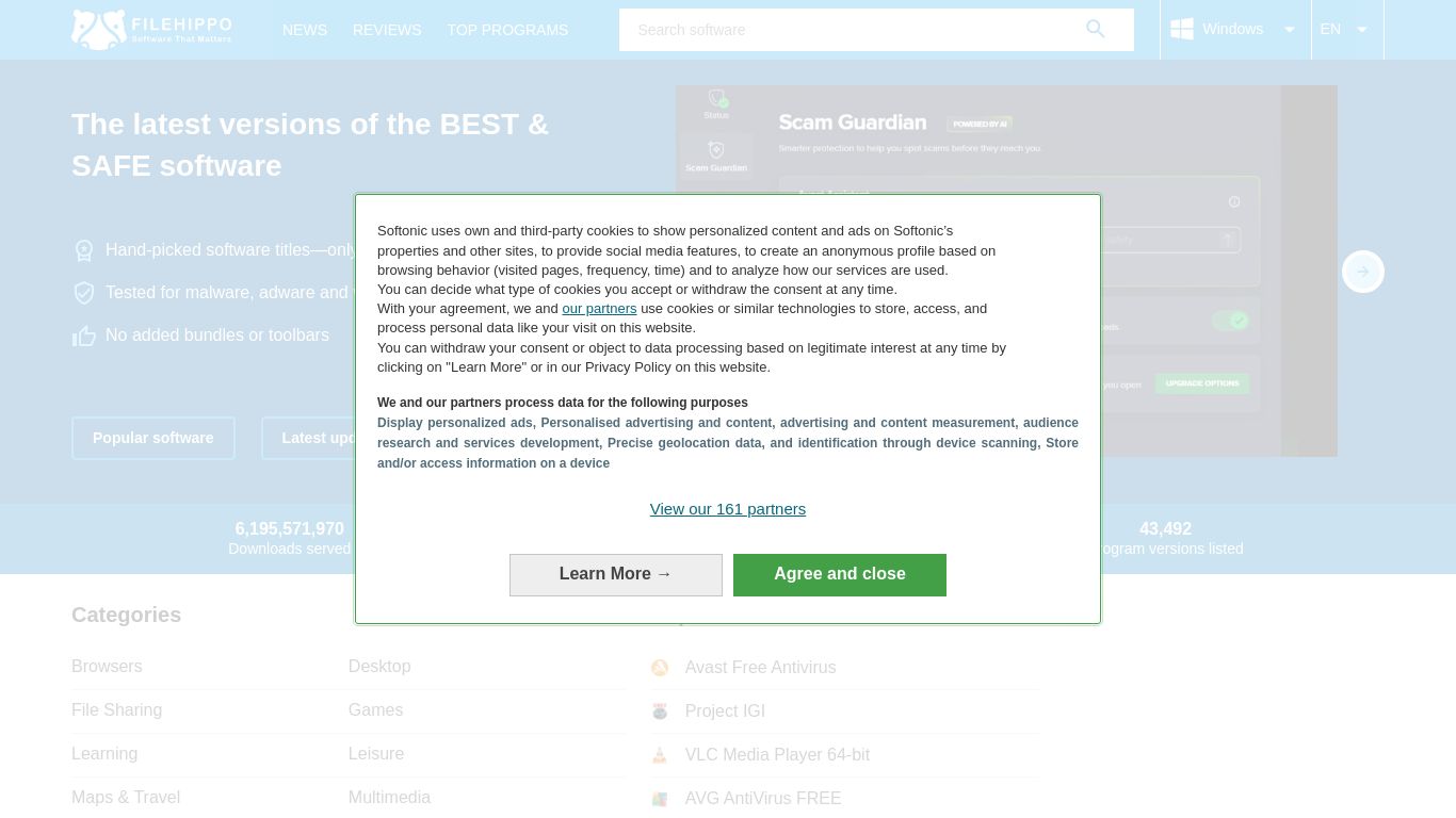 filehippo.com website homepage - live status check by WebsiteDown.xyz