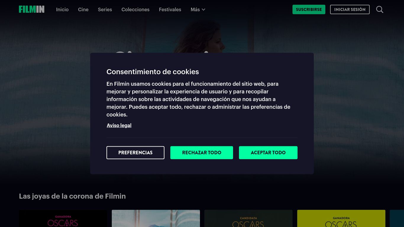 filmin.es website homepage - live status check by WebsiteDown.xyz