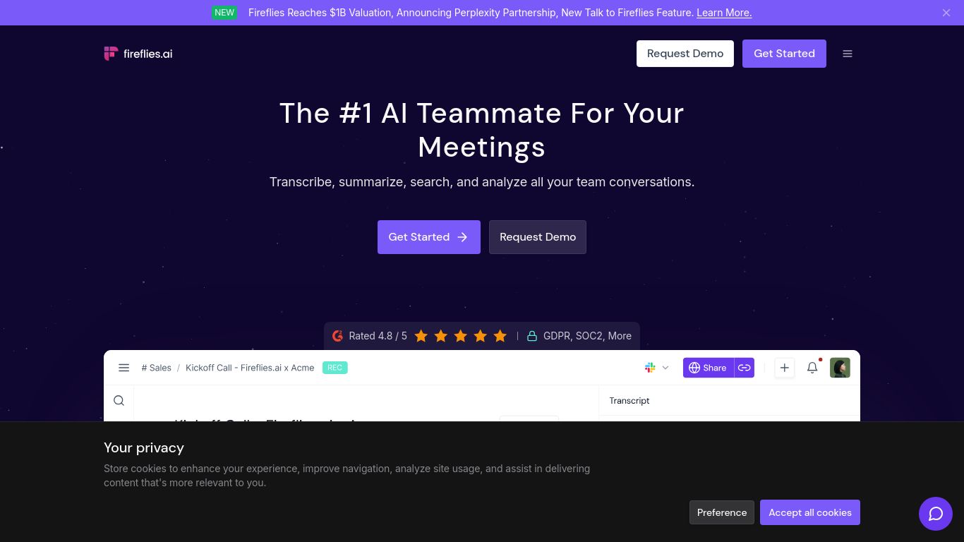 fireflies.ai website homepage - live status check by WebsiteDown.xyz