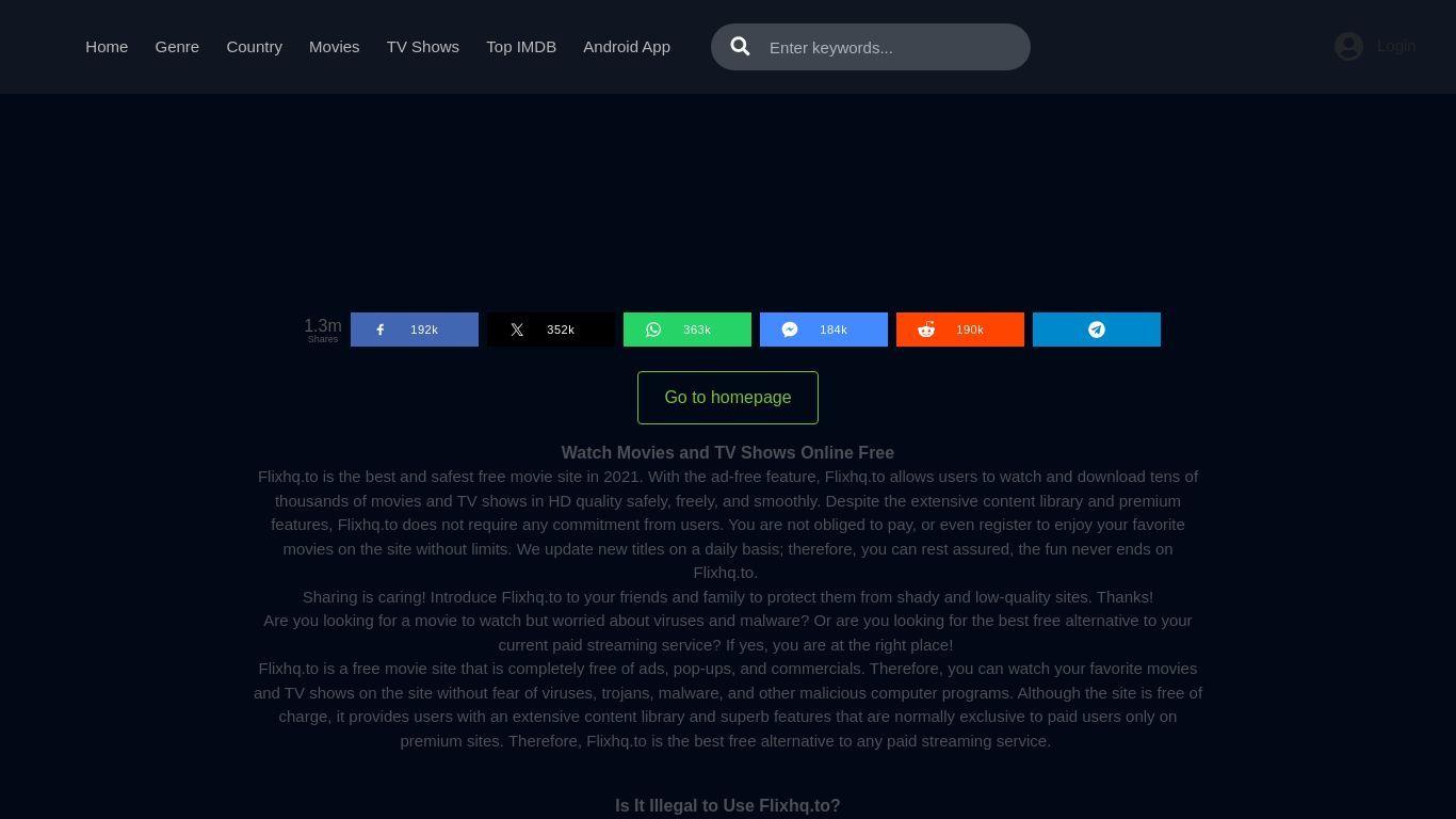 flixhq.to website homepage - live status check by WebsiteDown.xyz