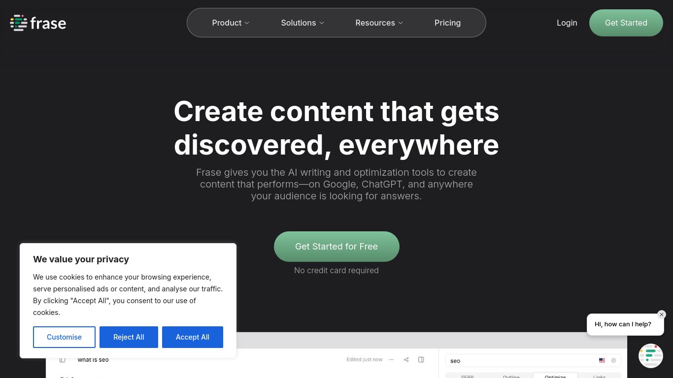 frase.io website homepage - live status check by WebsiteDown.xyz