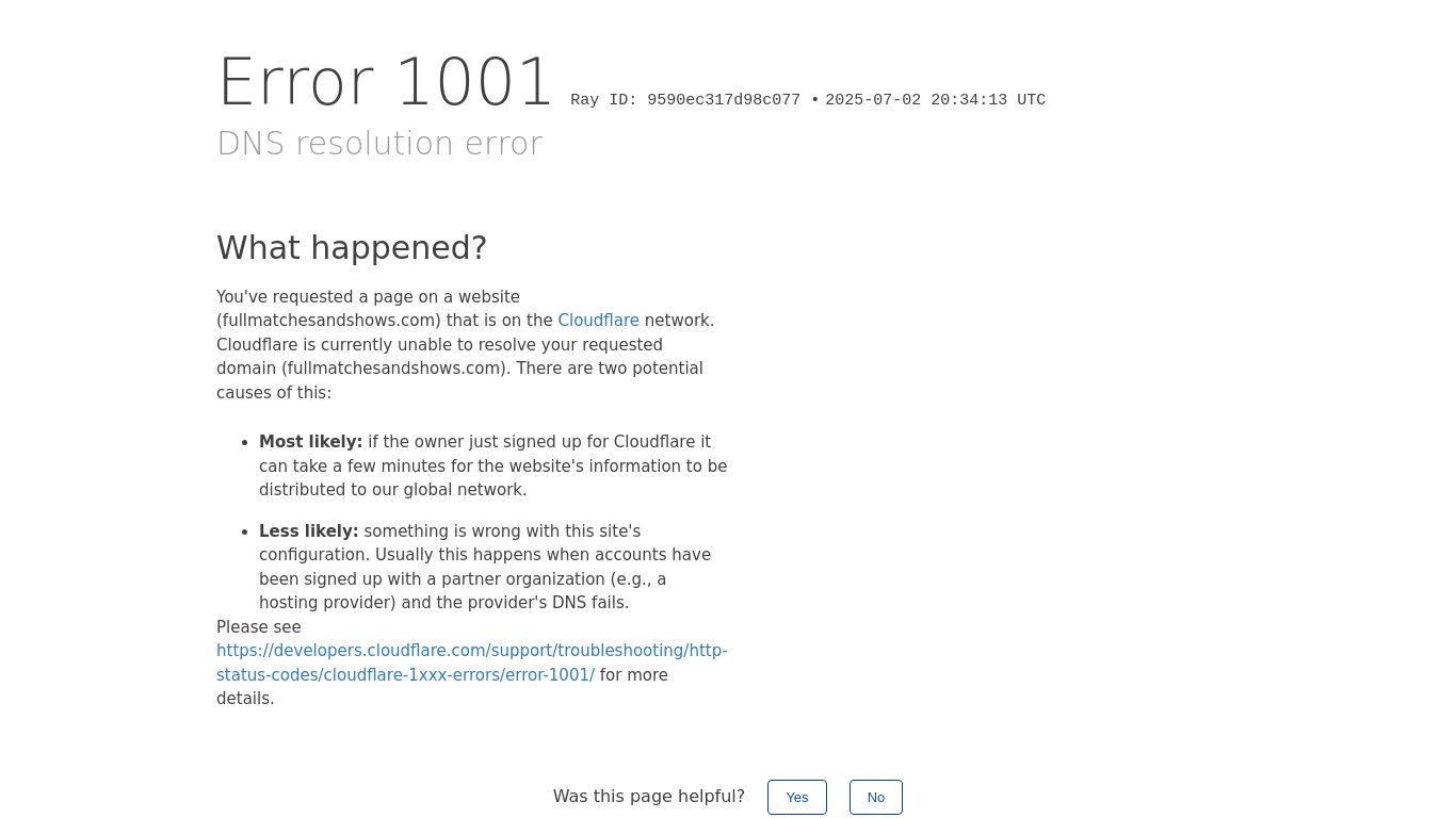 fullmatchesandshows.com website homepage - live status check by WebsiteDown.xyz