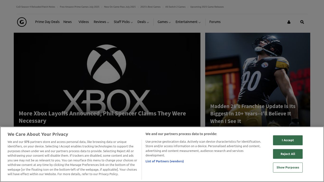gamespot.com website homepage - live status check by WebsiteDown.xyz