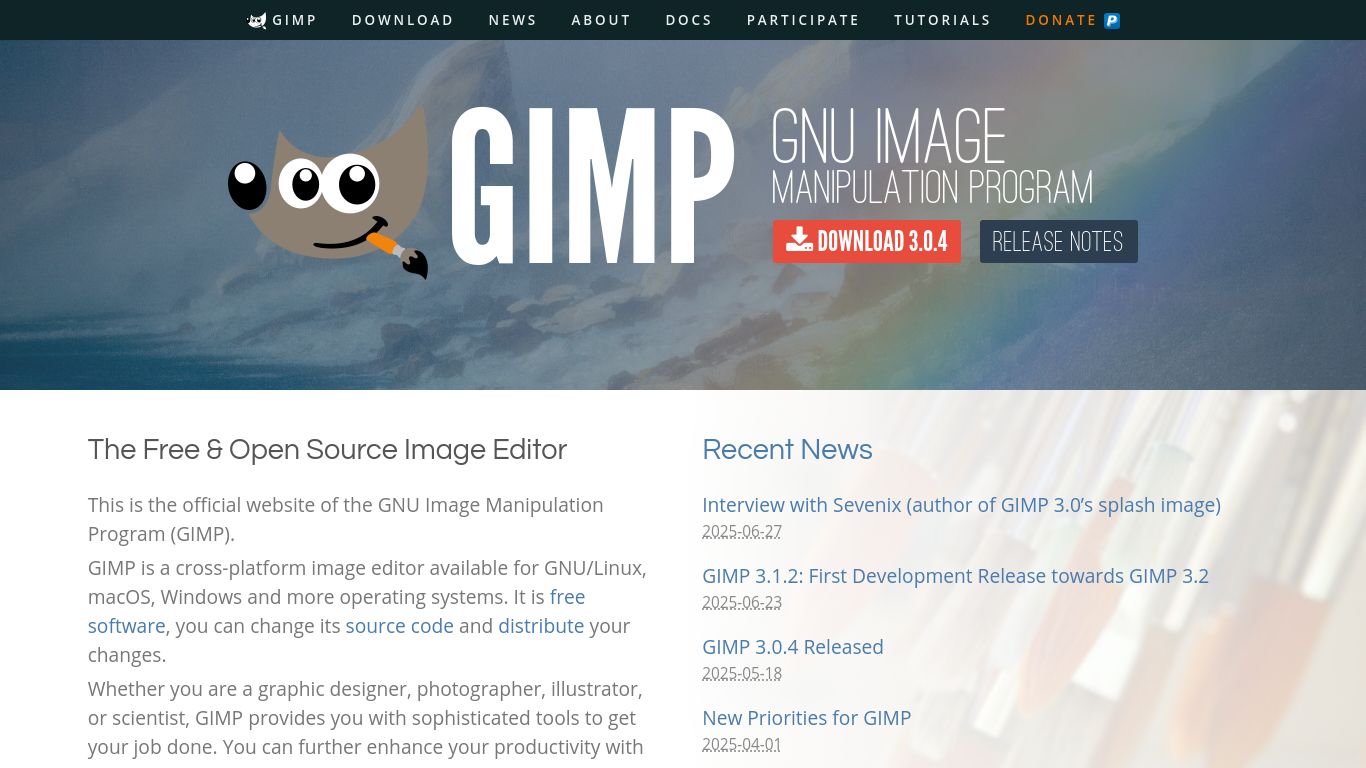 gimp.org website homepage - live status check by WebsiteDown.xyz