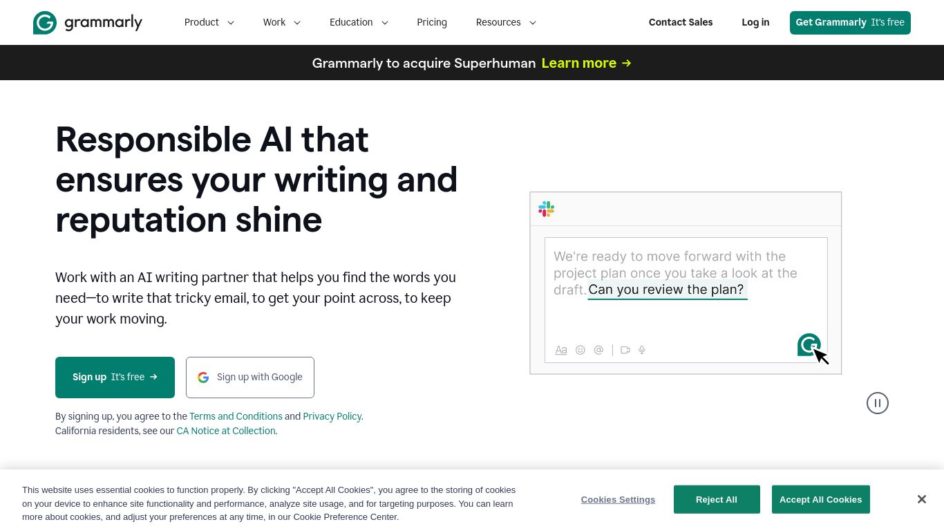 grammarly.com website homepage - live status check by WebsiteDown.xyz