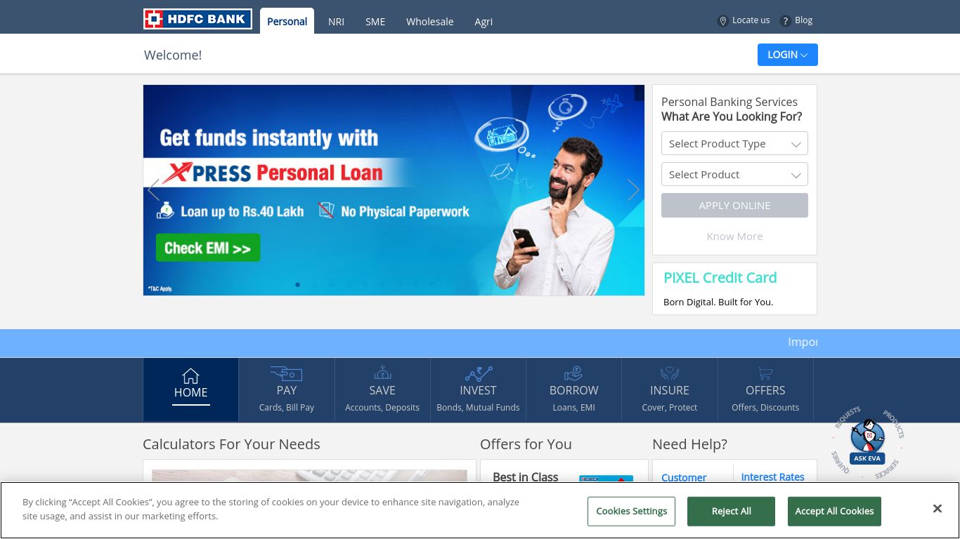 hdfcbank.com website homepage - live status check by WebsiteDown.xyz