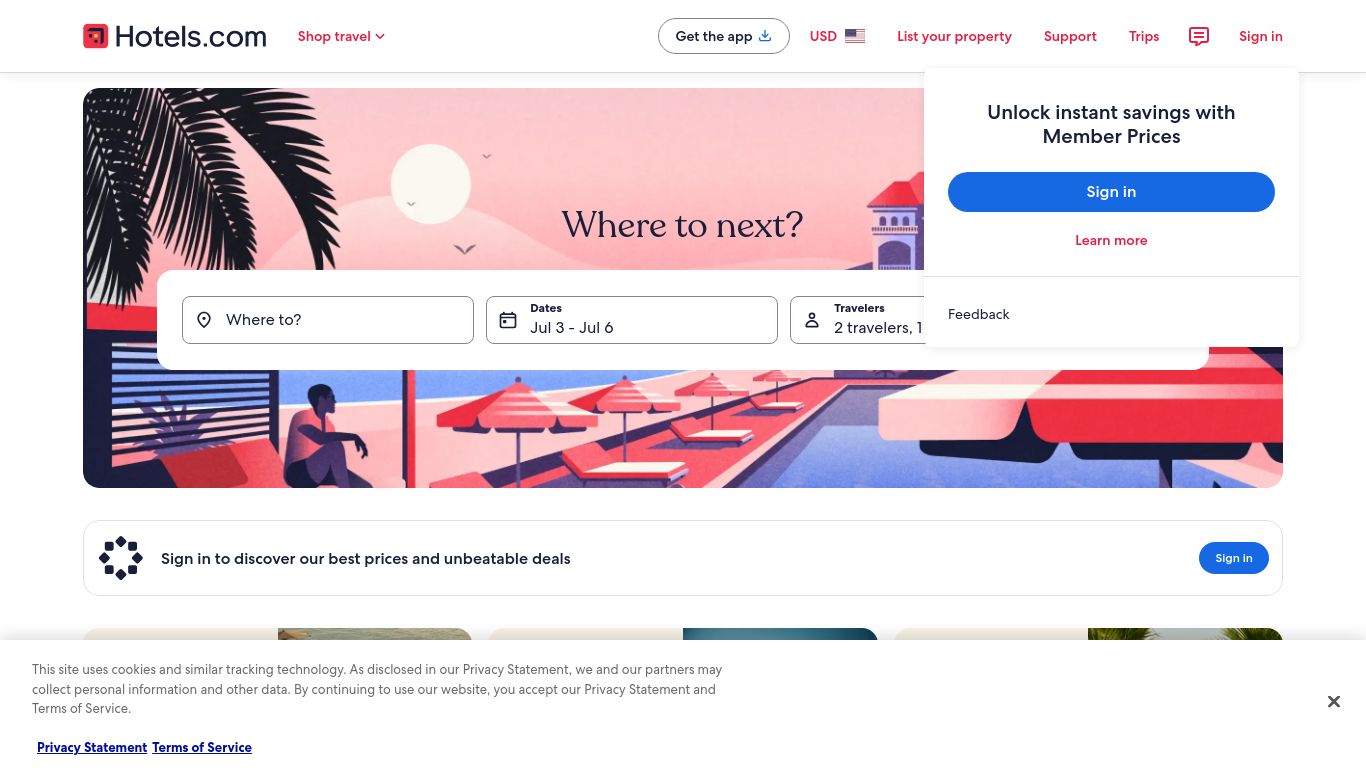 hotels.com website homepage - live status check by WebsiteDown.xyz