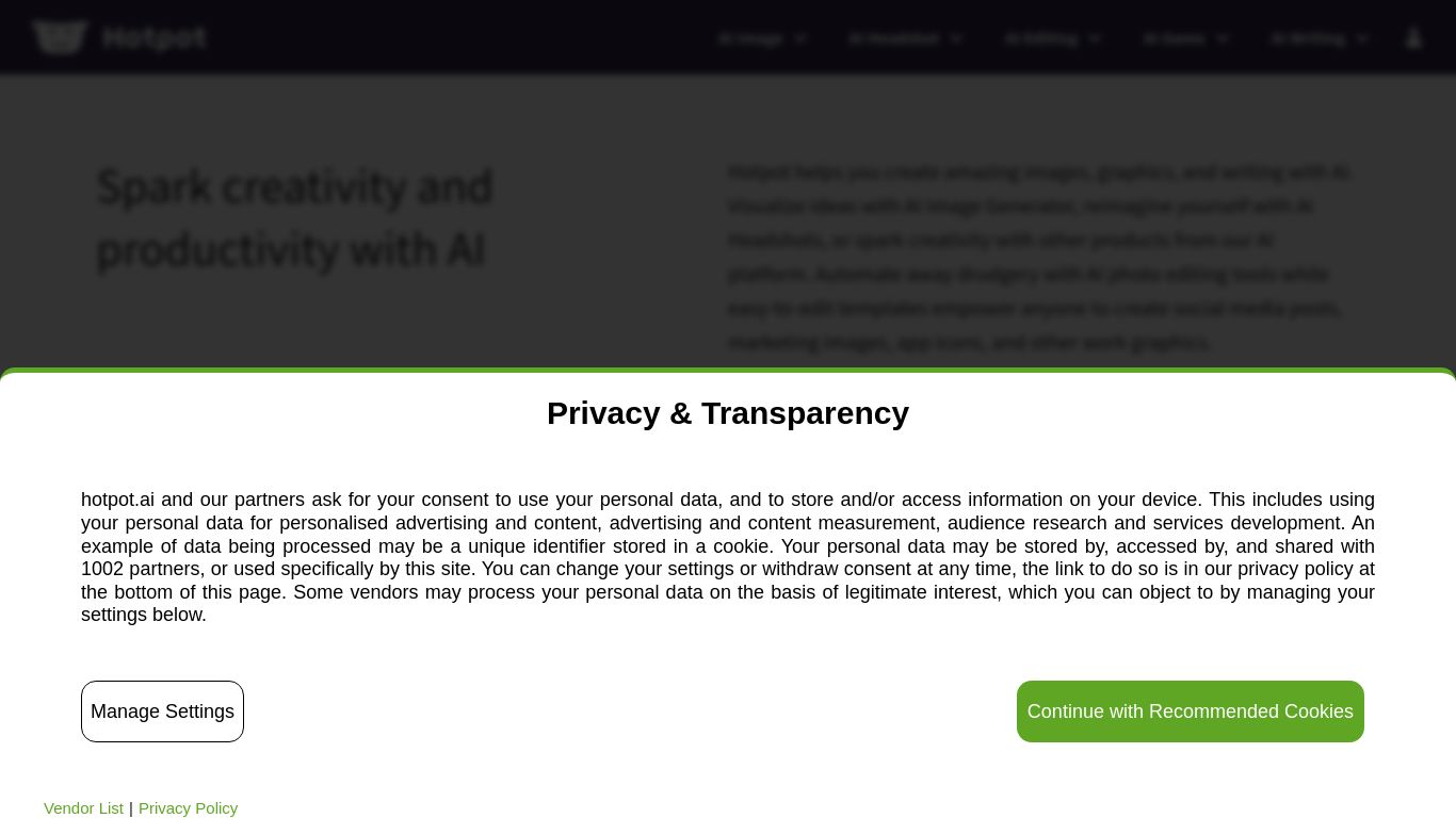 hotpot.ai website homepage - live status check by WebsiteDown.xyz