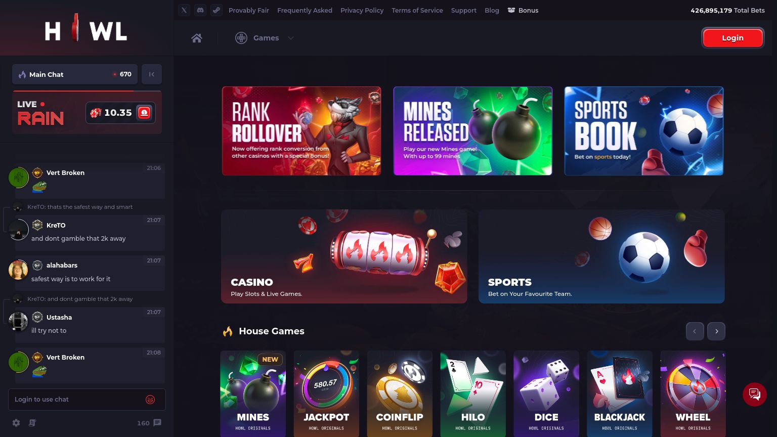 howl.gg website homepage - live status check by WebsiteDown.xyz