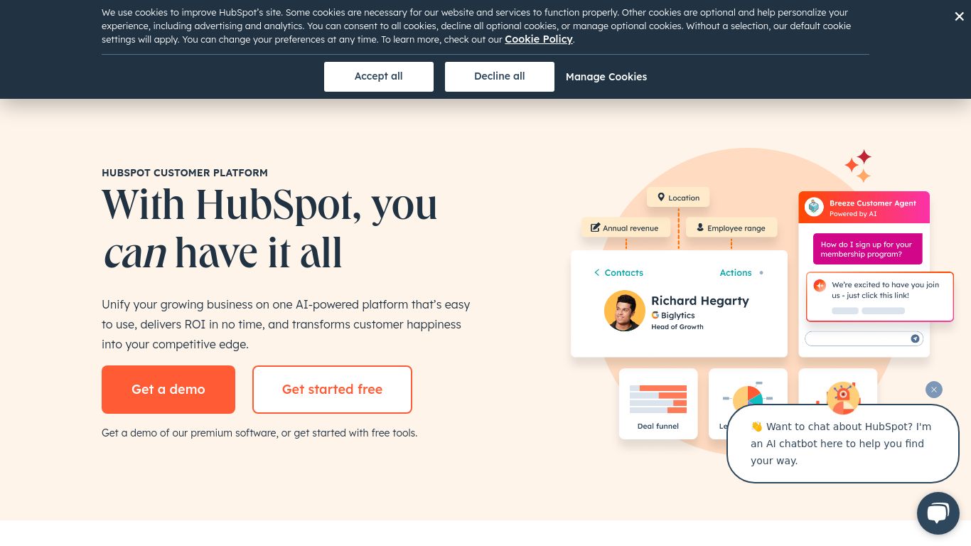 hubspot.com website homepage - live status check by WebsiteDown.xyz