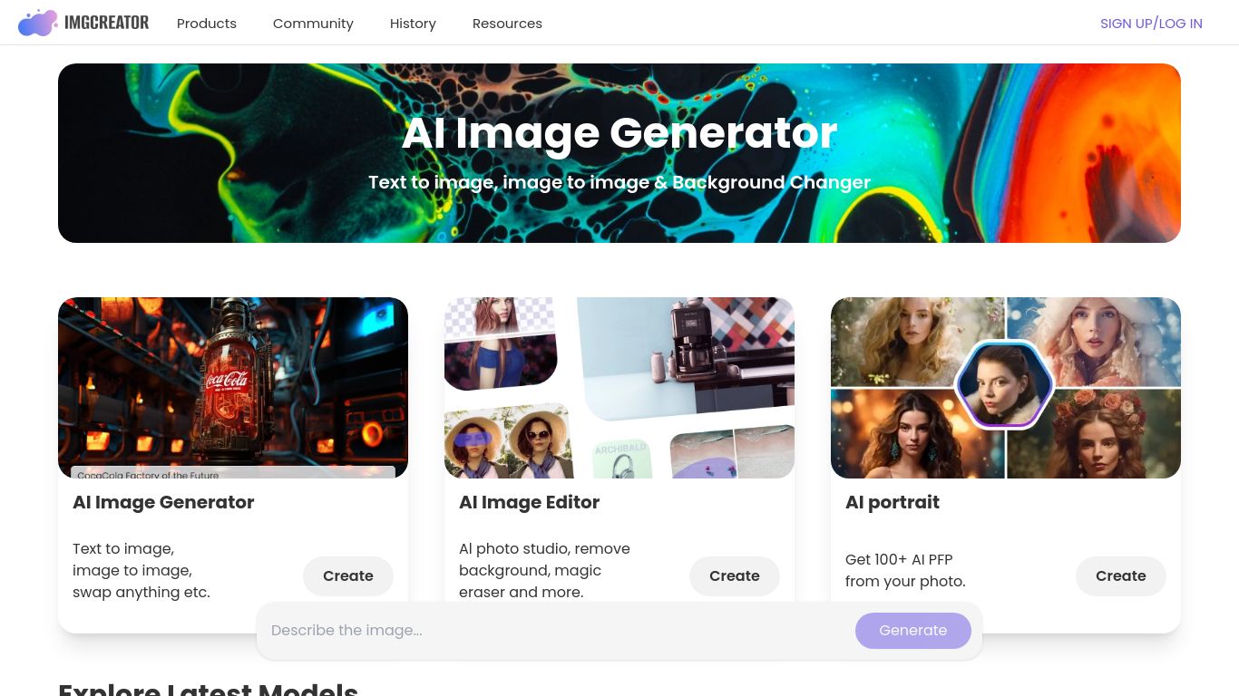 imgcreator.zmo.ai website homepage - live status check by WebsiteDown.xyz