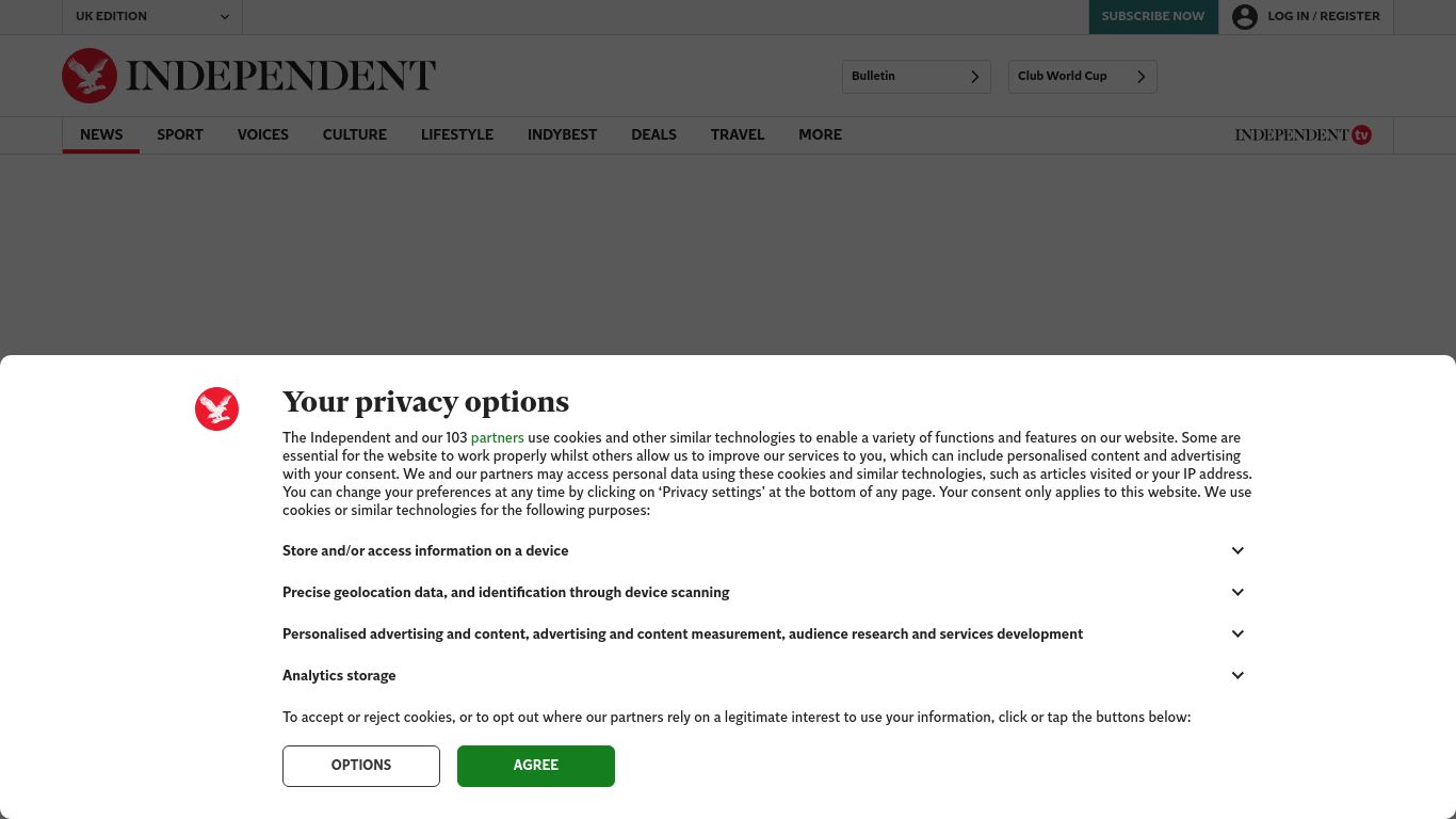 independent.co.uk website homepage - live status check by WebsiteDown.xyz