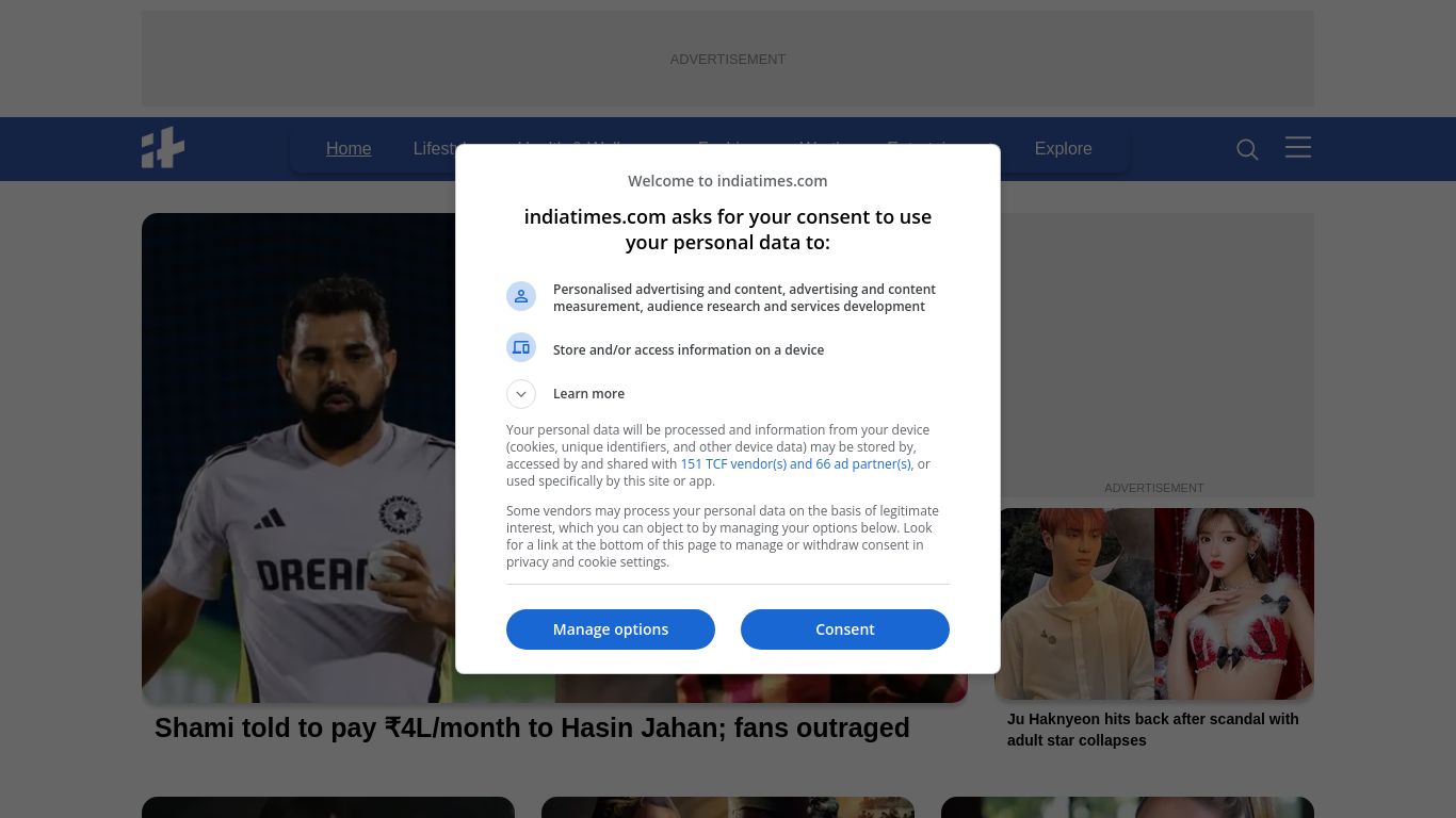 indiatimes.com website homepage - live status check by WebsiteDown.xyz