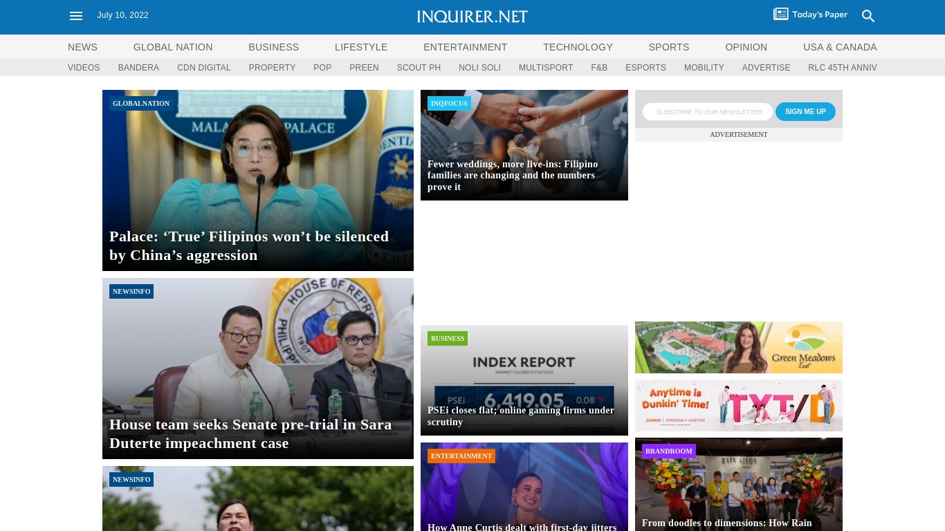 inquirer.net website homepage - live status check by WebsiteDown.xyz
