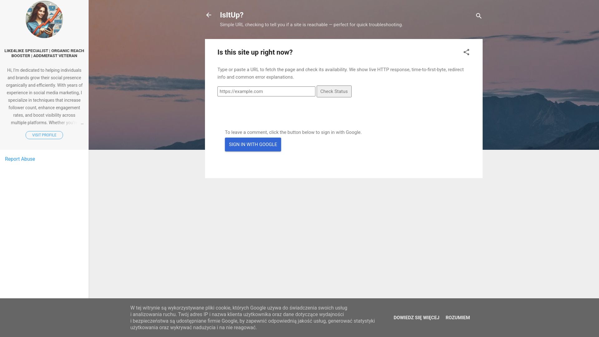 isiteup.blogspot.com website homepage - live status check by WebsiteDown.xyz