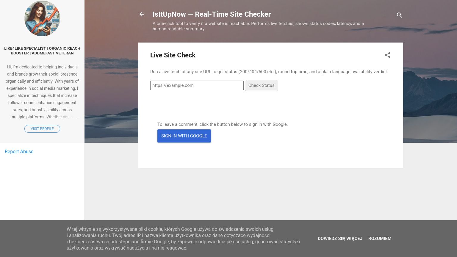 isitupnow.blogspot.com website homepage - live status check by WebsiteDown.xyz