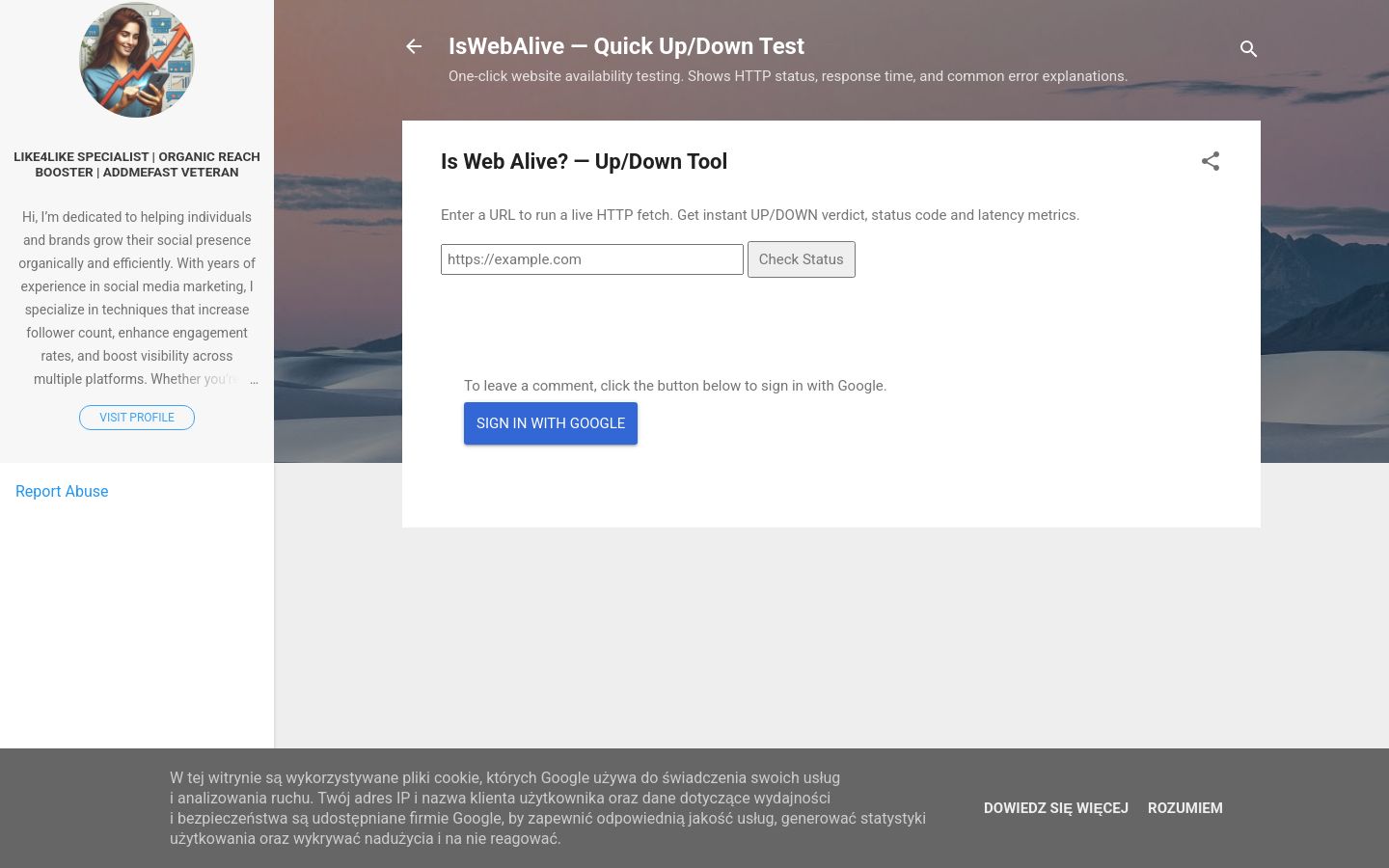 iswebalive.blogspot.com website homepage - live status check by WebsiteDown.xyz