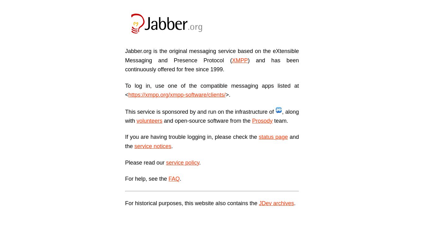 jabber.org website homepage - live status check by WebsiteDown.xyz
