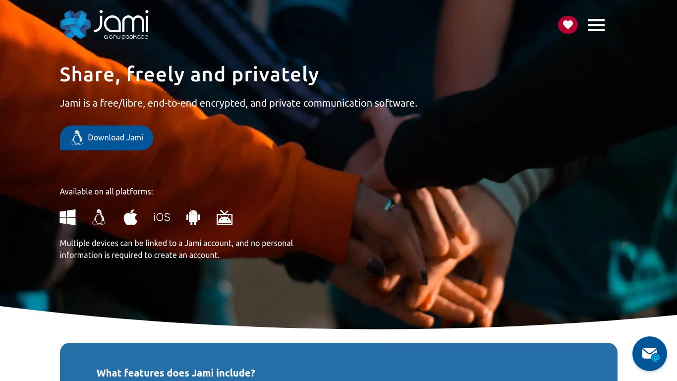 jami.net website homepage - live status check by WebsiteDown.xyz