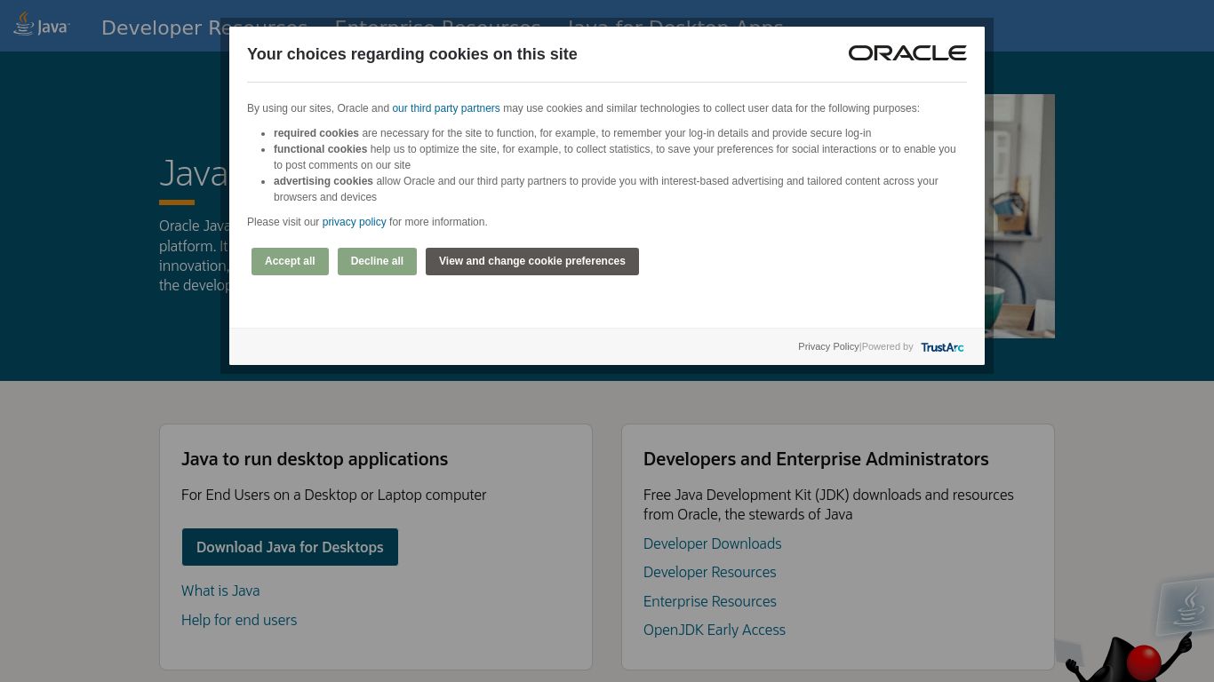 java.com website homepage - live status check by WebsiteDown.xyz
