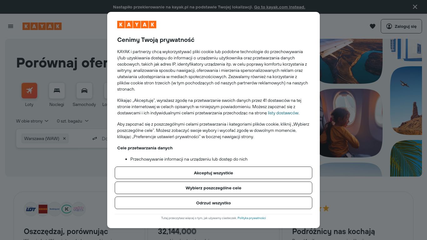 kayak.com website homepage - live status check by WebsiteDown.xyz