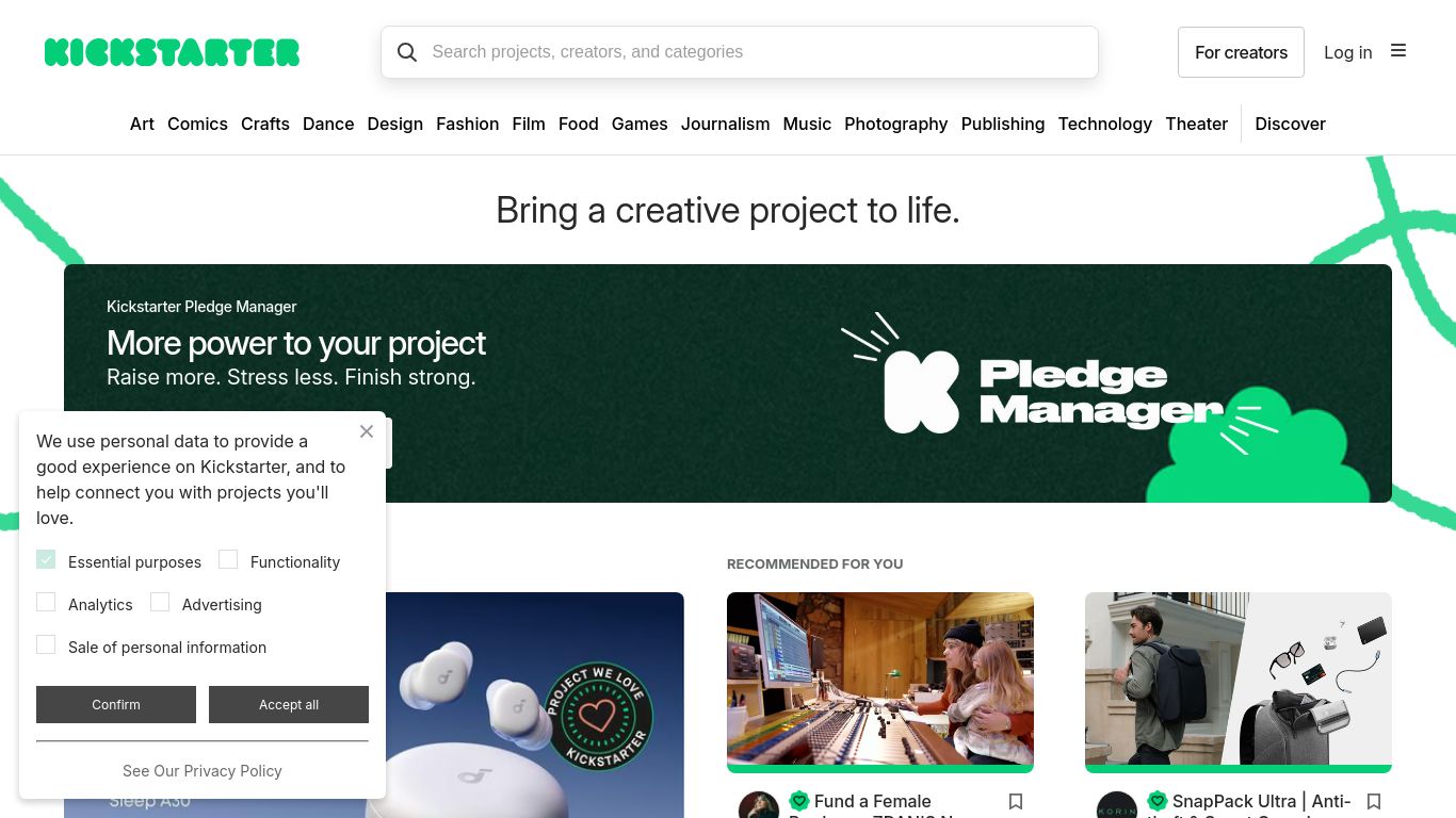 kickstarter.com website homepage - live status check by WebsiteDown.xyz