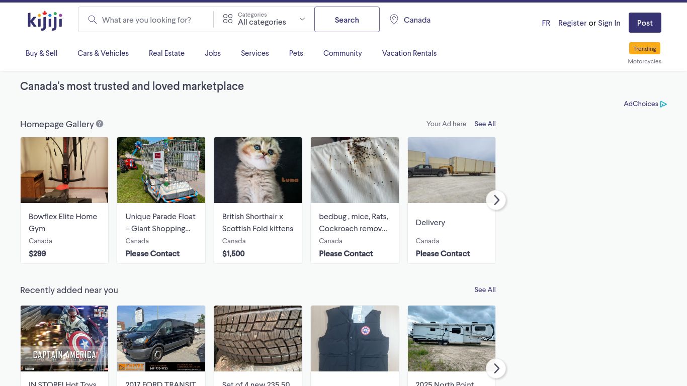 kijiji.ca website homepage - live status check by WebsiteDown.xyz