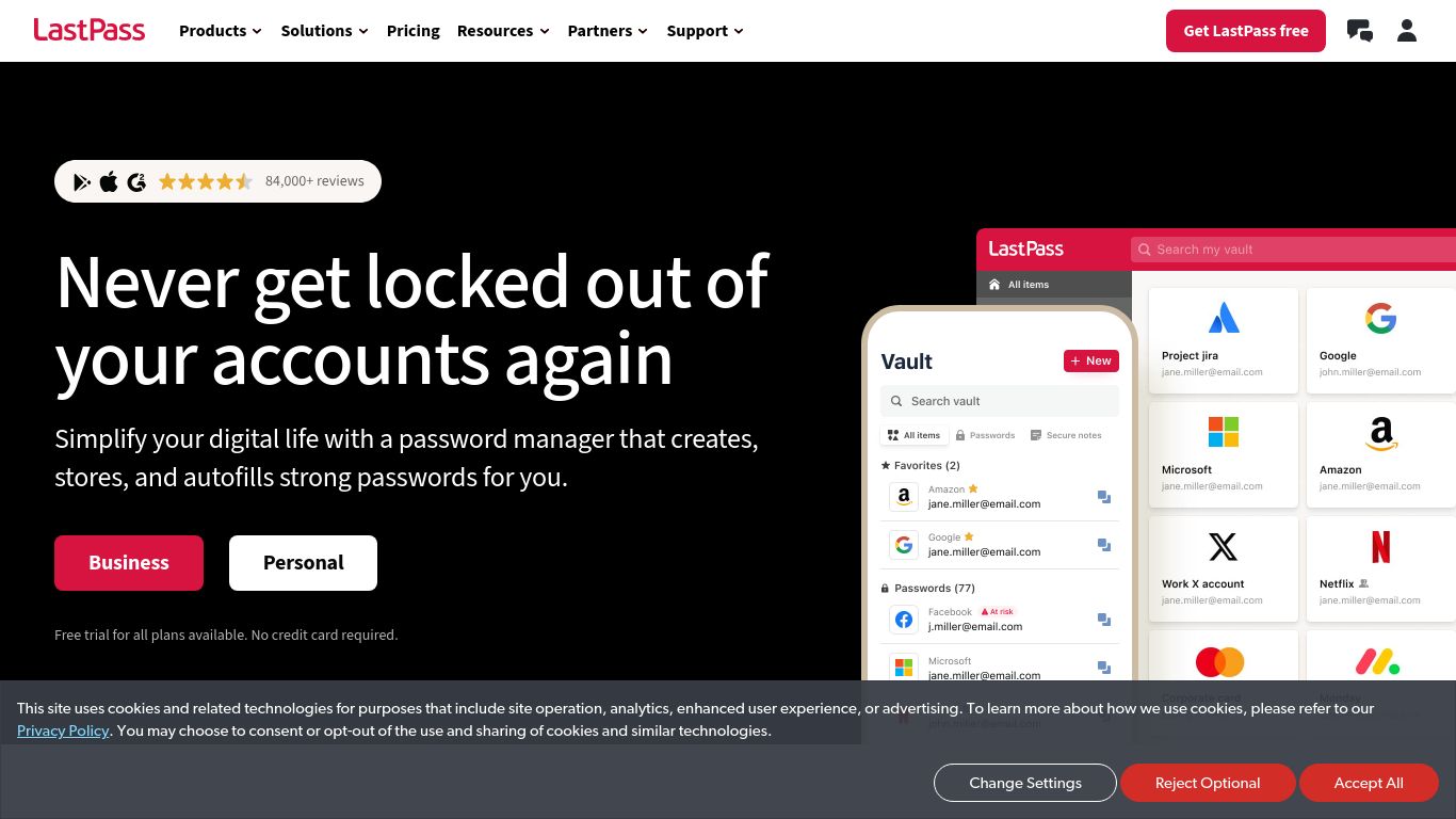 lastpass.com website homepage - live status check by WebsiteDown.xyz