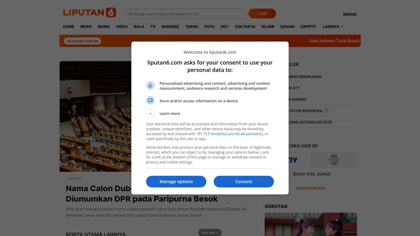 liputan6.com website homepage - live status check by WebsiteDown.xyz