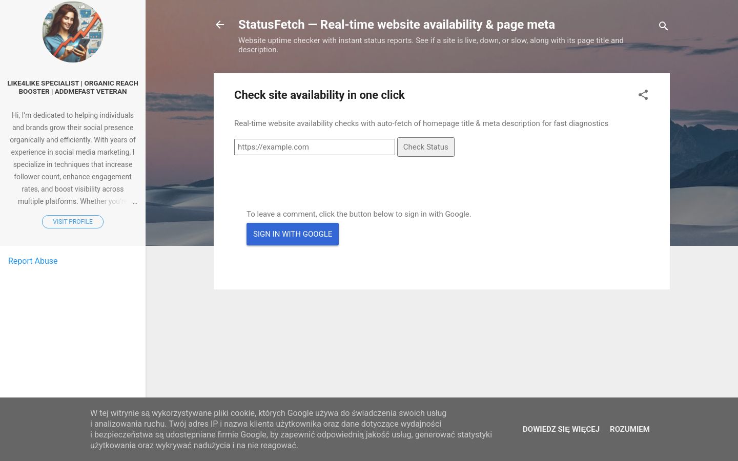 livesitemonitor.blogspot.com website homepage - live status check by WebsiteDown.xyz