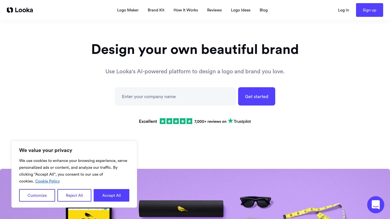 looka.com website homepage - live status check by WebsiteDown.xyz