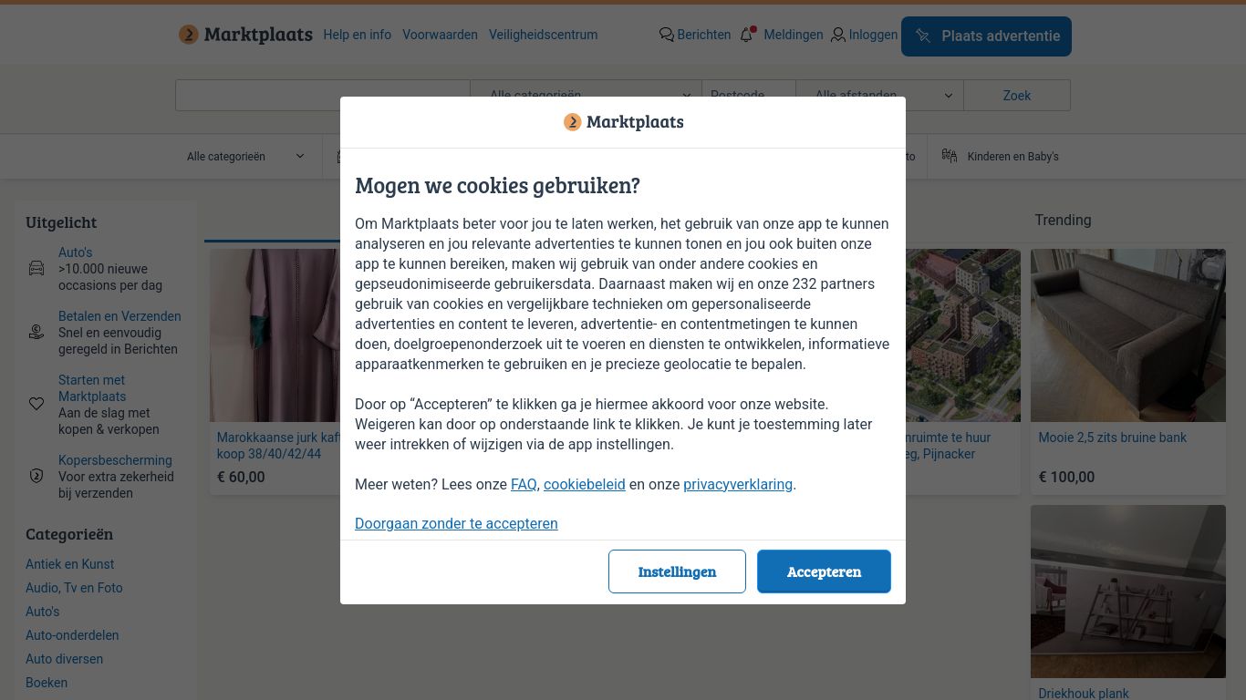 marktplaats.nl website homepage - live status check by WebsiteDown.xyz
