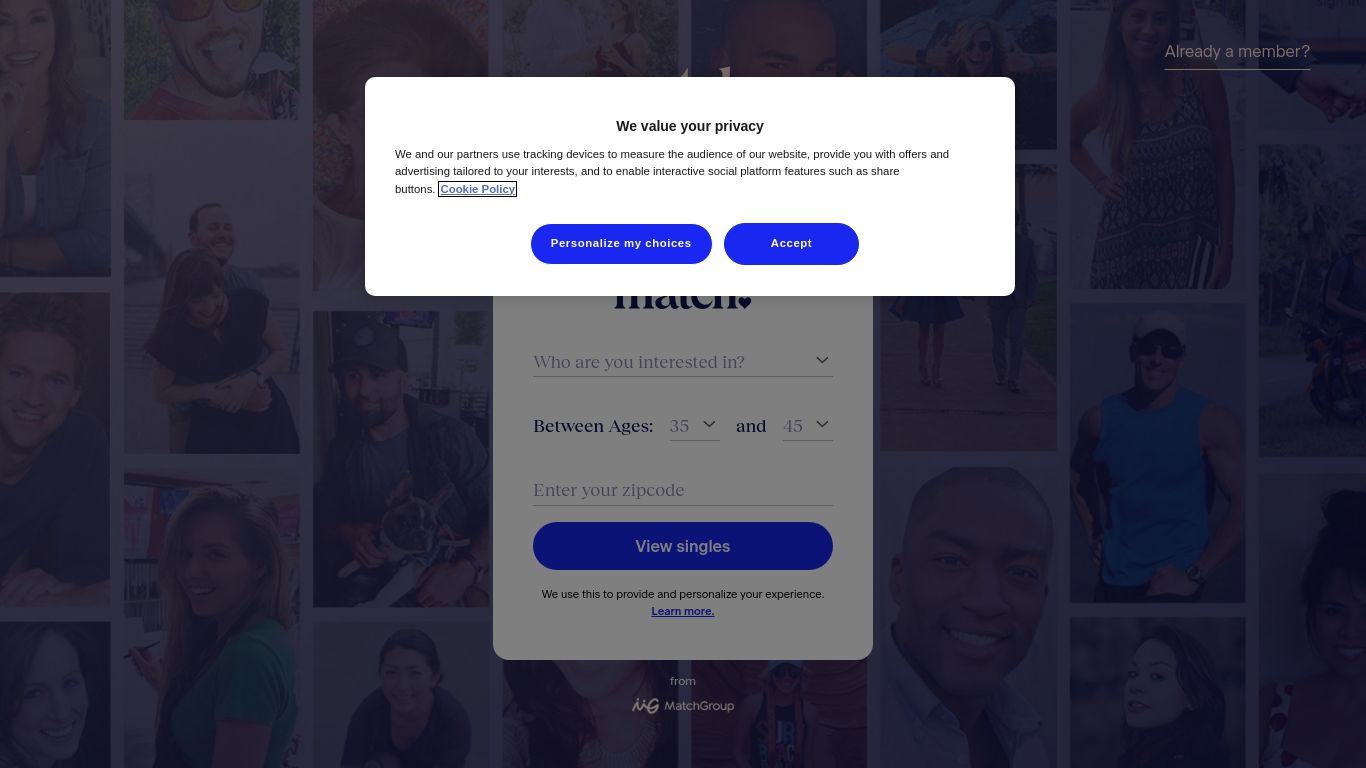 match.com website homepage - live status check by WebsiteDown.xyz
