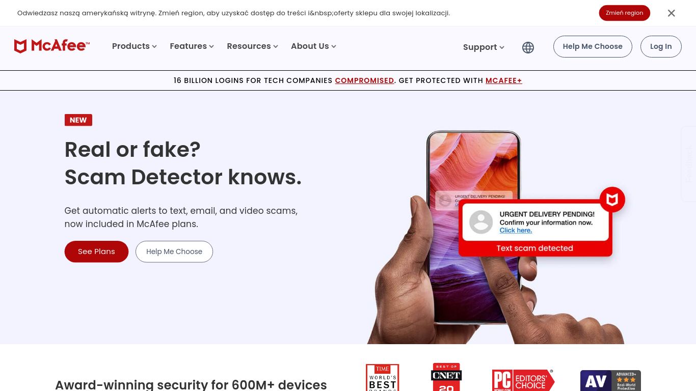 mcafee.com website homepage - live status check by WebsiteDown.xyz