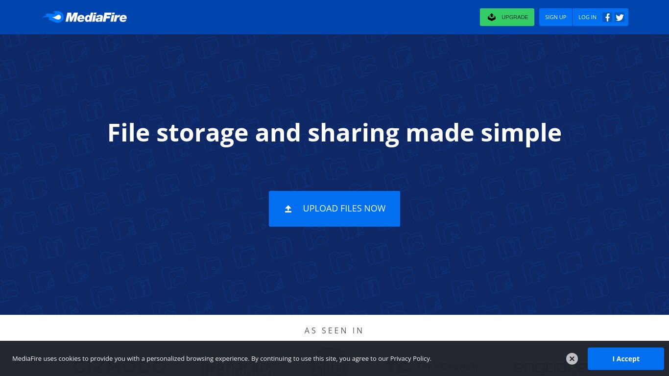 mediafire.com website homepage - live status check by WebsiteDown.xyz