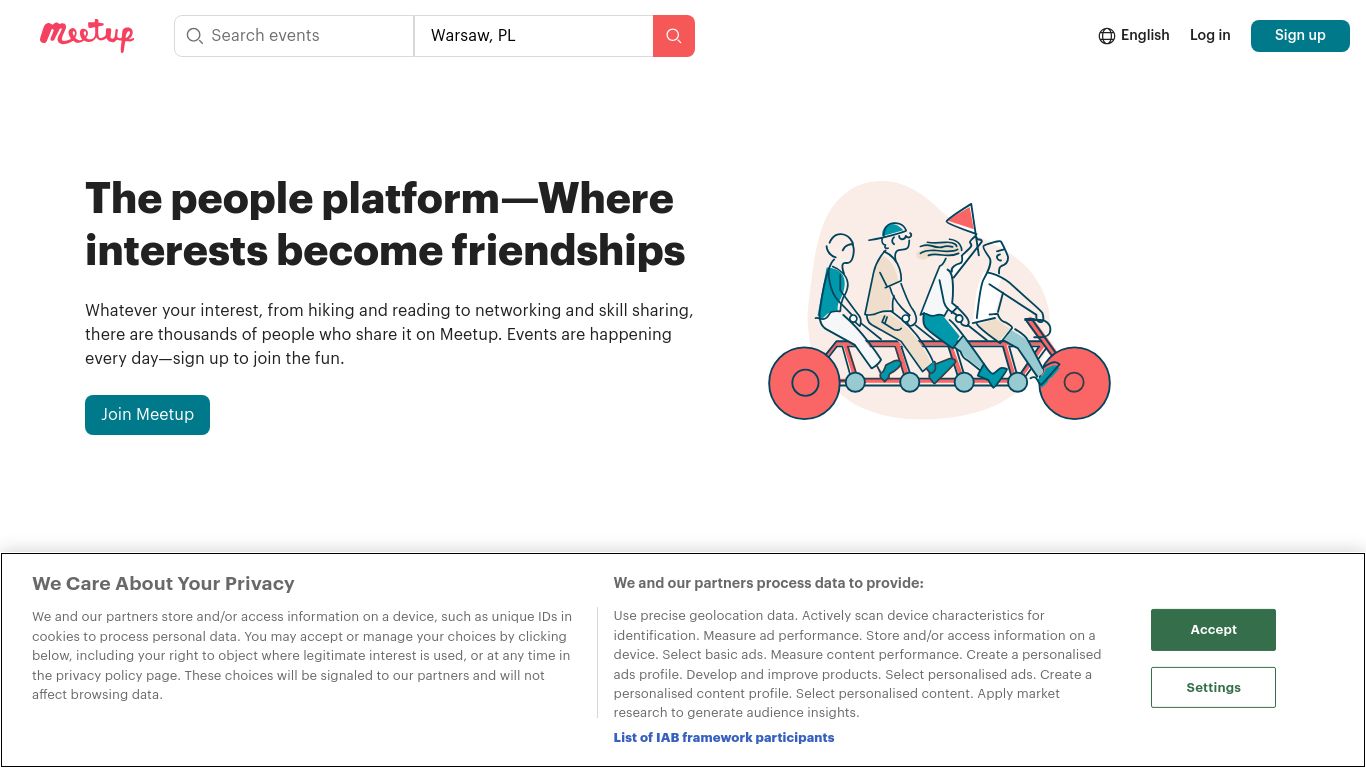 meetup.com website homepage - live status check by WebsiteDown.xyz