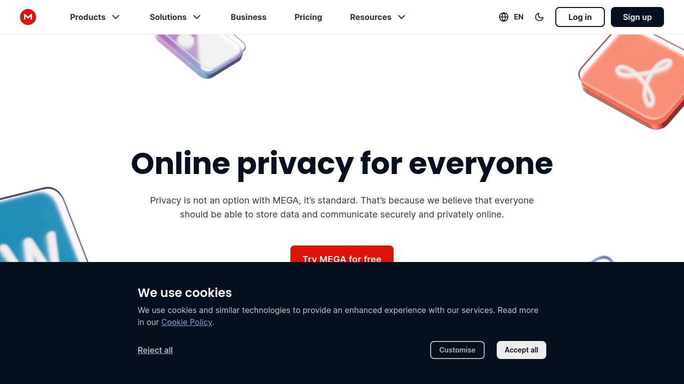 mega.nz website homepage - live status check by WebsiteDown.xyz