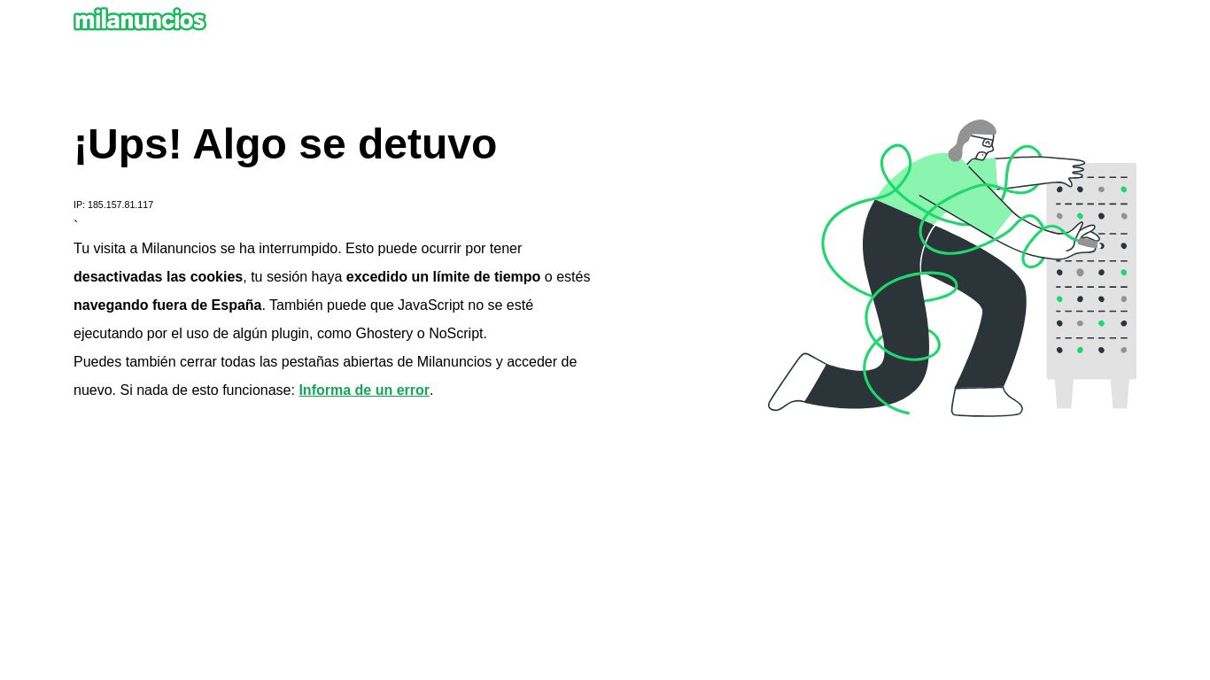 milanuncios.com website homepage - live status check by WebsiteDown.xyz
