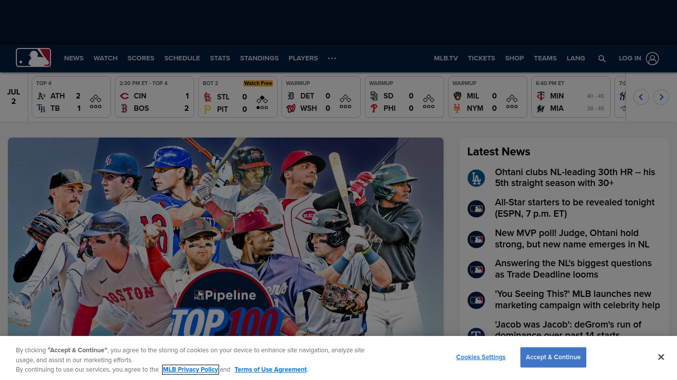 mlb.com website homepage - live status check by WebsiteDown.xyz