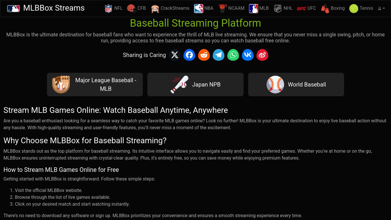 mlbstream.io website homepage - live status check by WebsiteDown.xyz