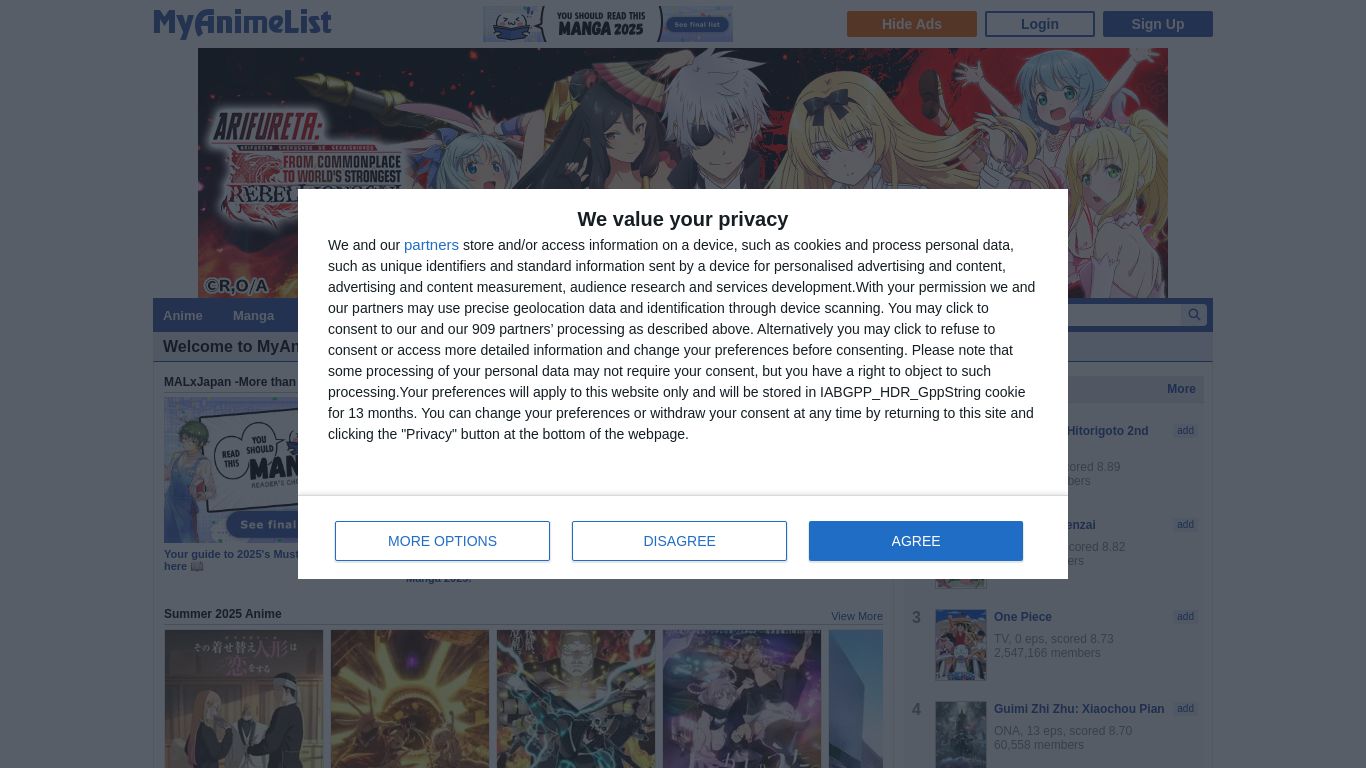 myanimelist.net website homepage - live status check by WebsiteDown.xyz