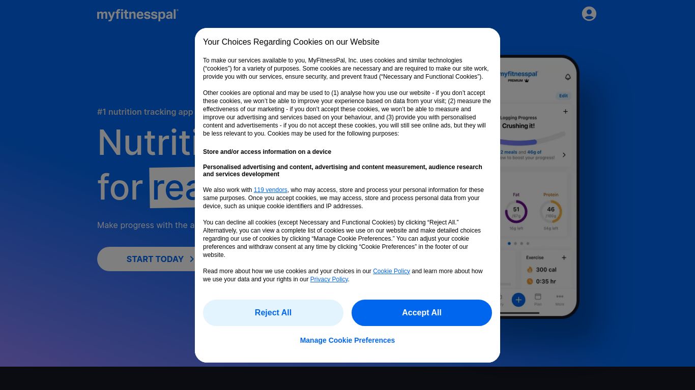 myfitnesspal.com website homepage - live status check by WebsiteDown.xyz